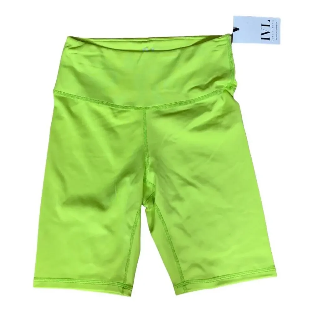 IVL Collective Neon Green Biker Shorts Size 6 Compression High Rise Collagen NEW - Picture 2 of 5